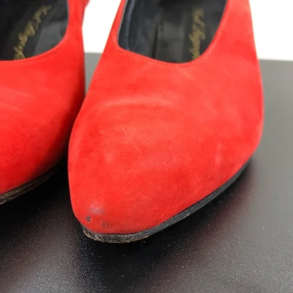 Vintage 80's Karl Lagerfeld Red Suede Pumps Sz 6 1/2 - Picture 5 of 13